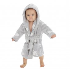 18C634: Baby Embossed All Over Print Lambs Hooded Dressing Gown (0-12 Months)